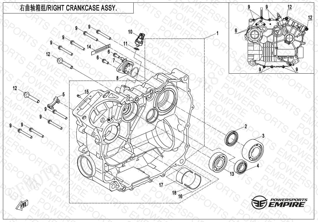 E01-2 — RIGHT CRANKCASE ASSY