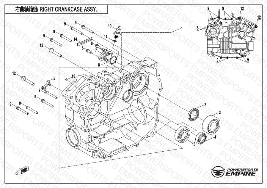 E01-2 — RIGHT CRANKCASE ASSY