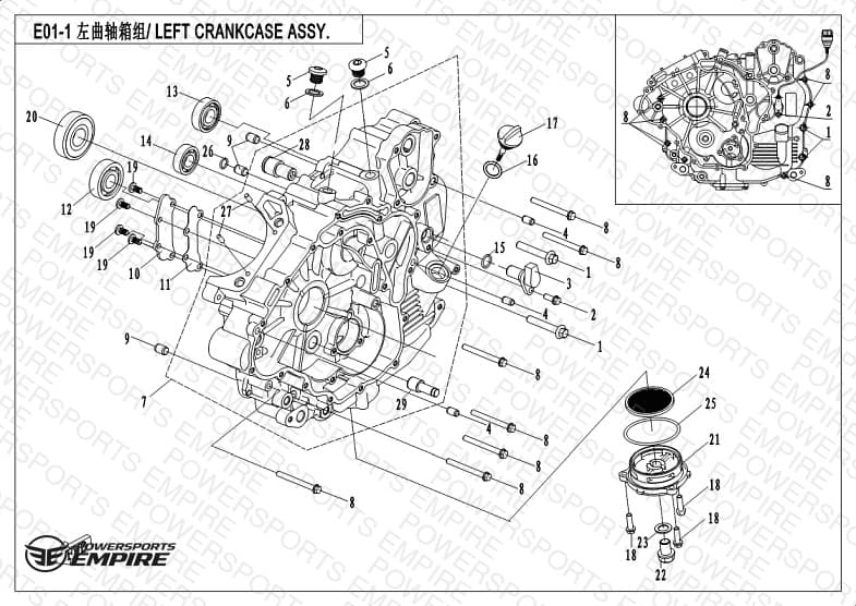 E01-1 — LEFT CRANKCASE ASSY.
