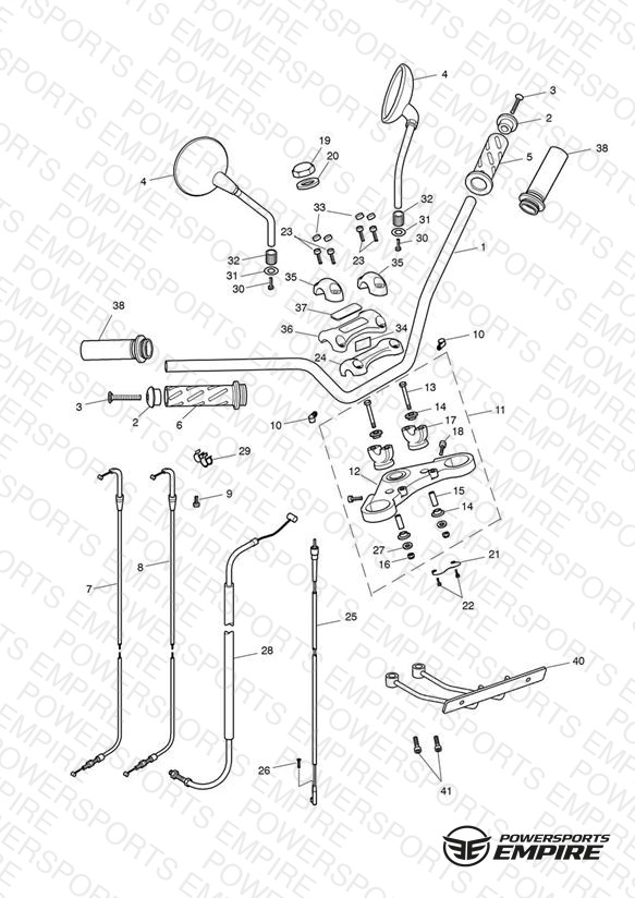 Handlebars, Top Yoke, Cables & Mirrors