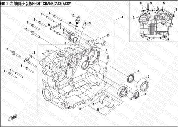 E01-2 — RIGHT CRANKCASE ASSY
