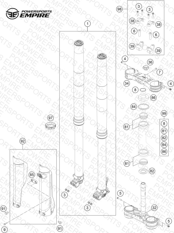FRONT FORK, TRIPLE CLAMP