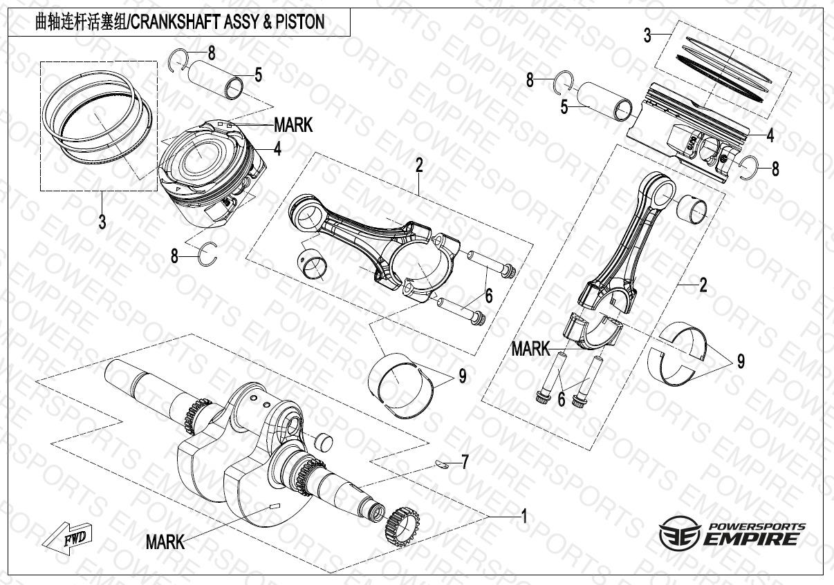 E04 — CRANKSHAFT & CONNECTING ROD & PISTON ASSY(HORIZONTALLY SPLIT CONNECTING ROD)