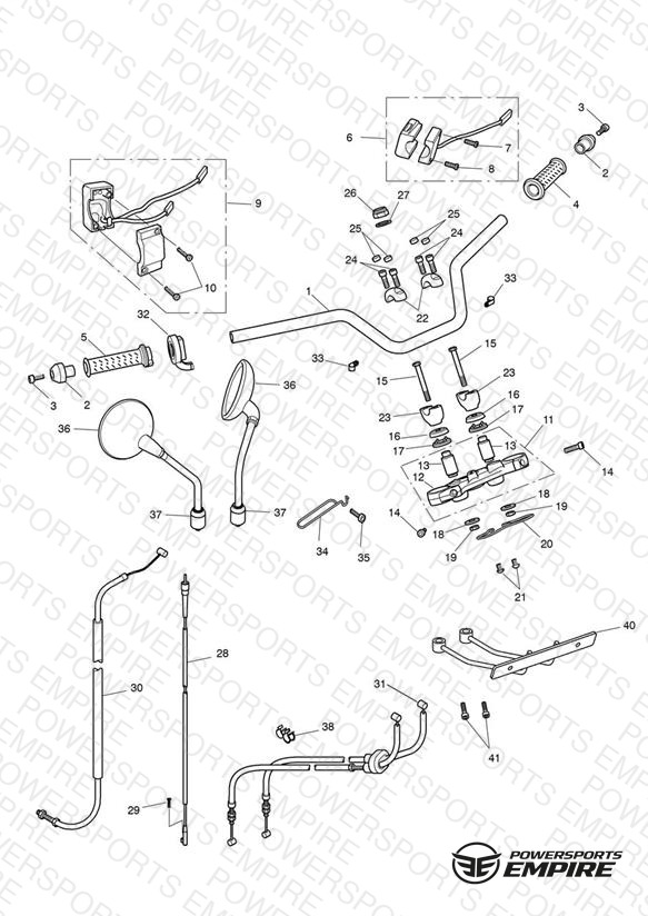 Handlebars, Top Yoke, Cables & Mirrors