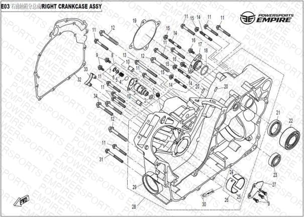 E03 — RIGHT CRANKCASE ASSY
